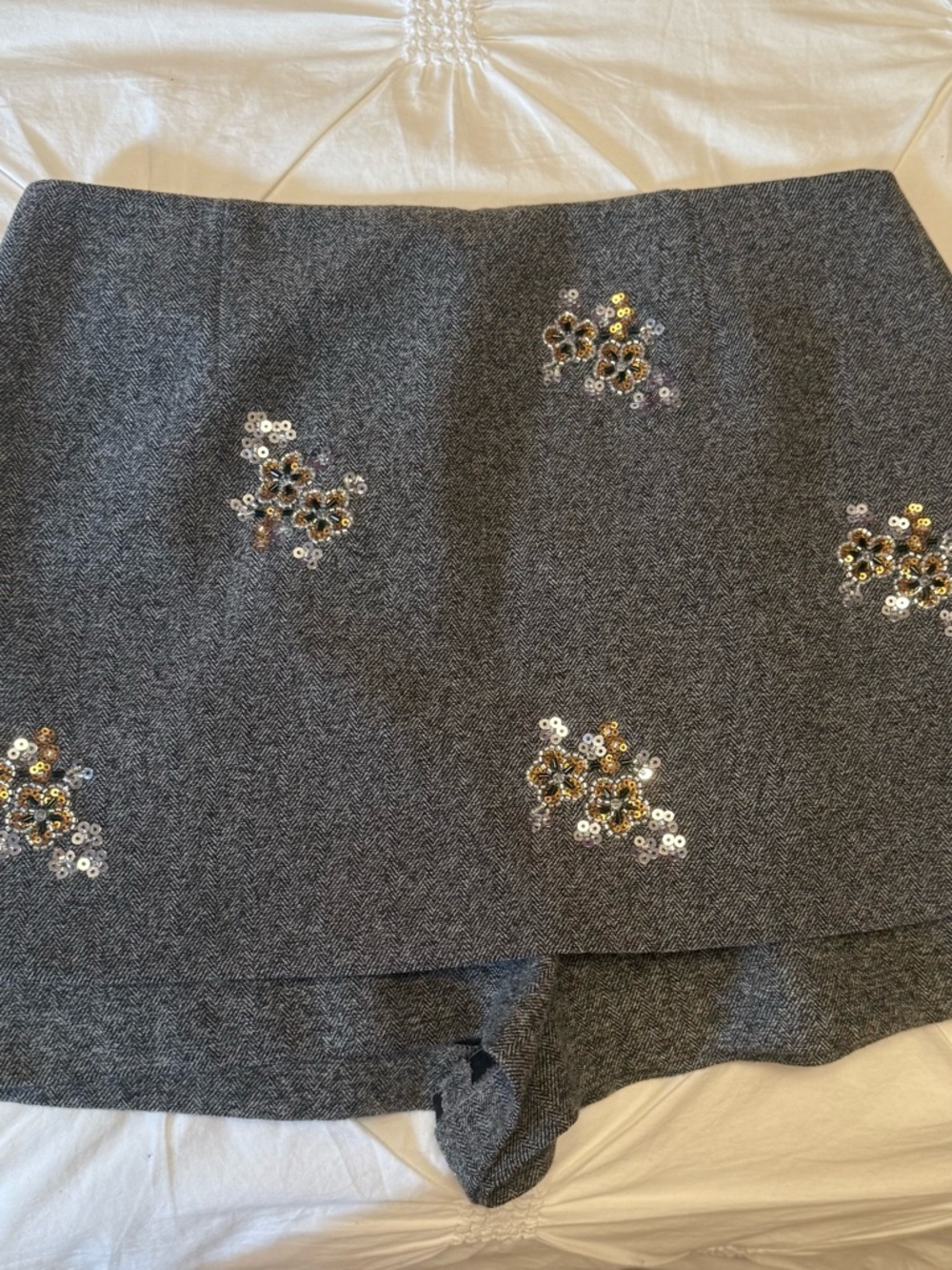 Maje Gray Mini Skort with beaded embroidery